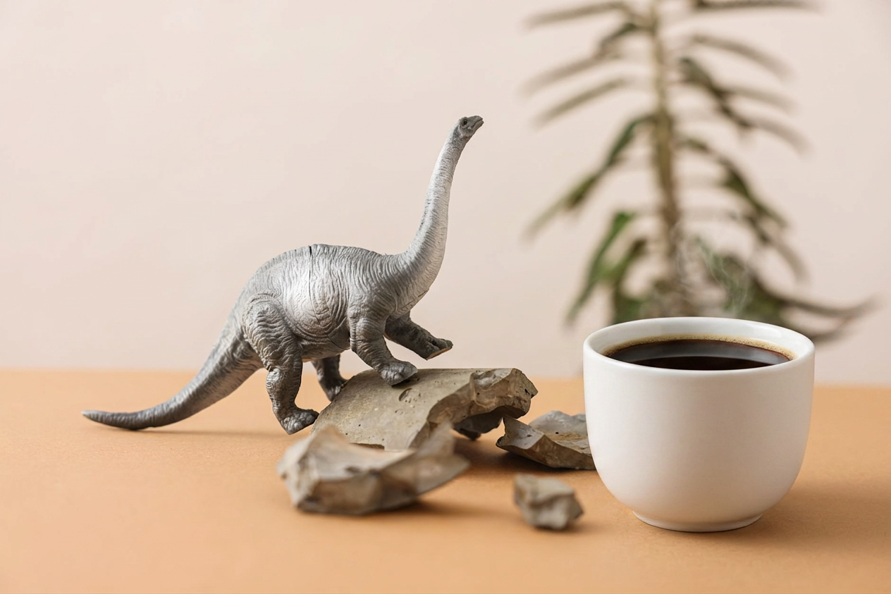 toy brontosaurus and some rocks